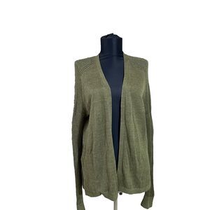 LOFT Linen Blend open Front Cardigan Sweater women’s M Green career minimalist